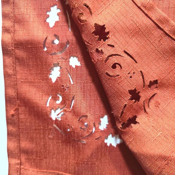 Thanksgiving Tablecloth Napkin Set cutwork leaf orange autumn holiday linens - Picture 1 of 7